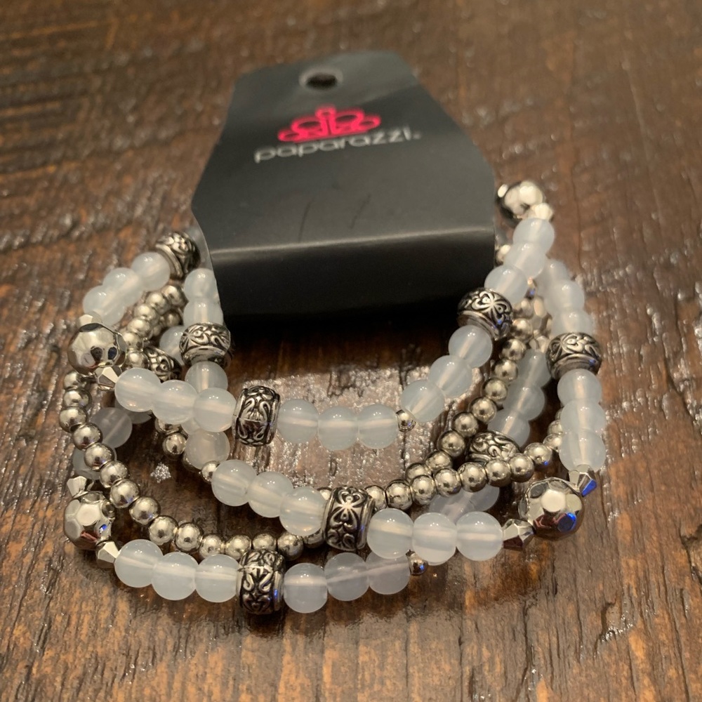Silver and White Paparazzi Bracelets